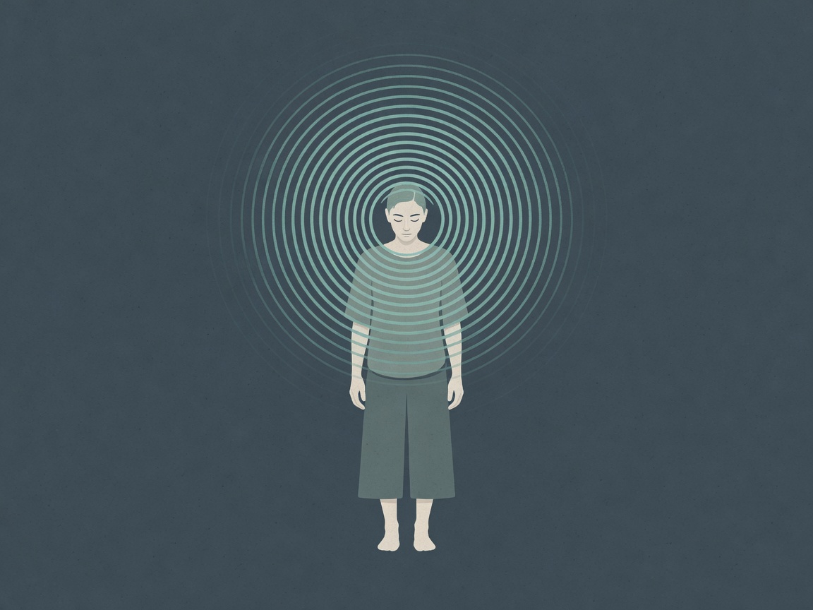 Standing figure with calm focus rings