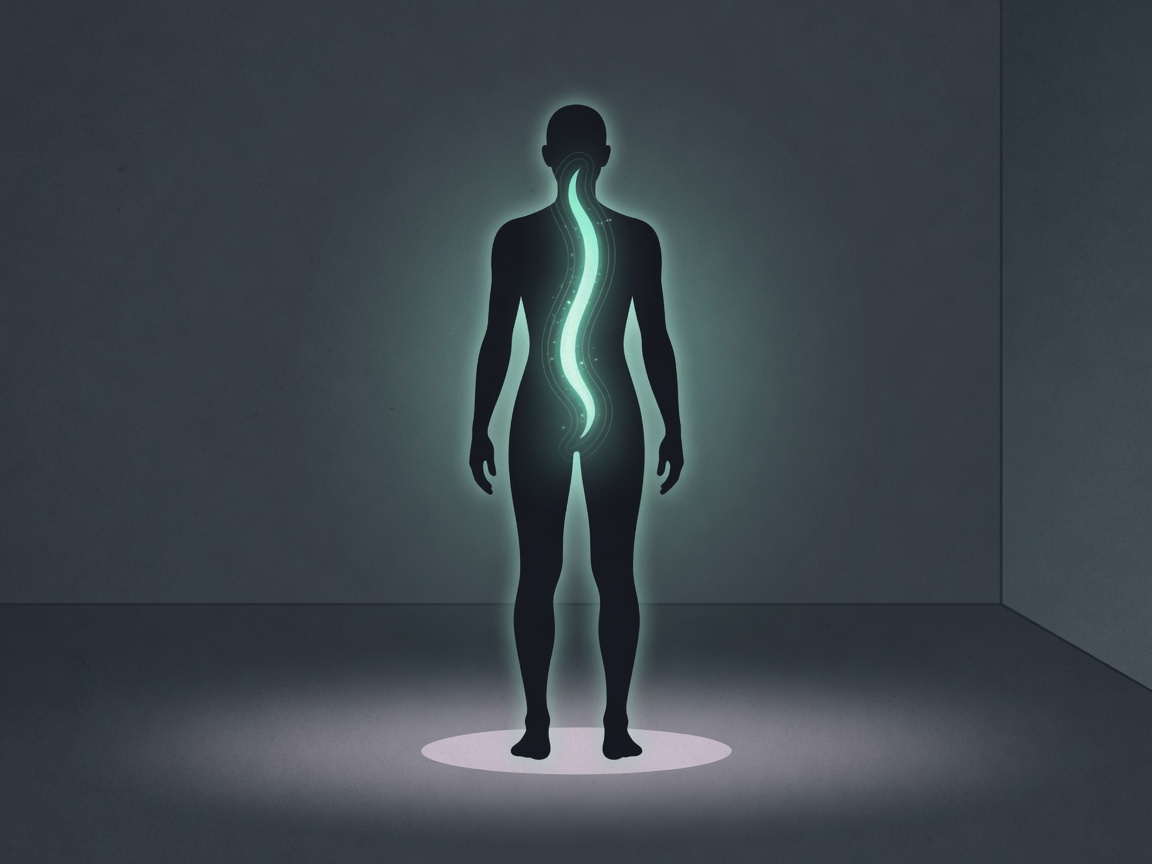 Upright standing figure with spine alignment glow