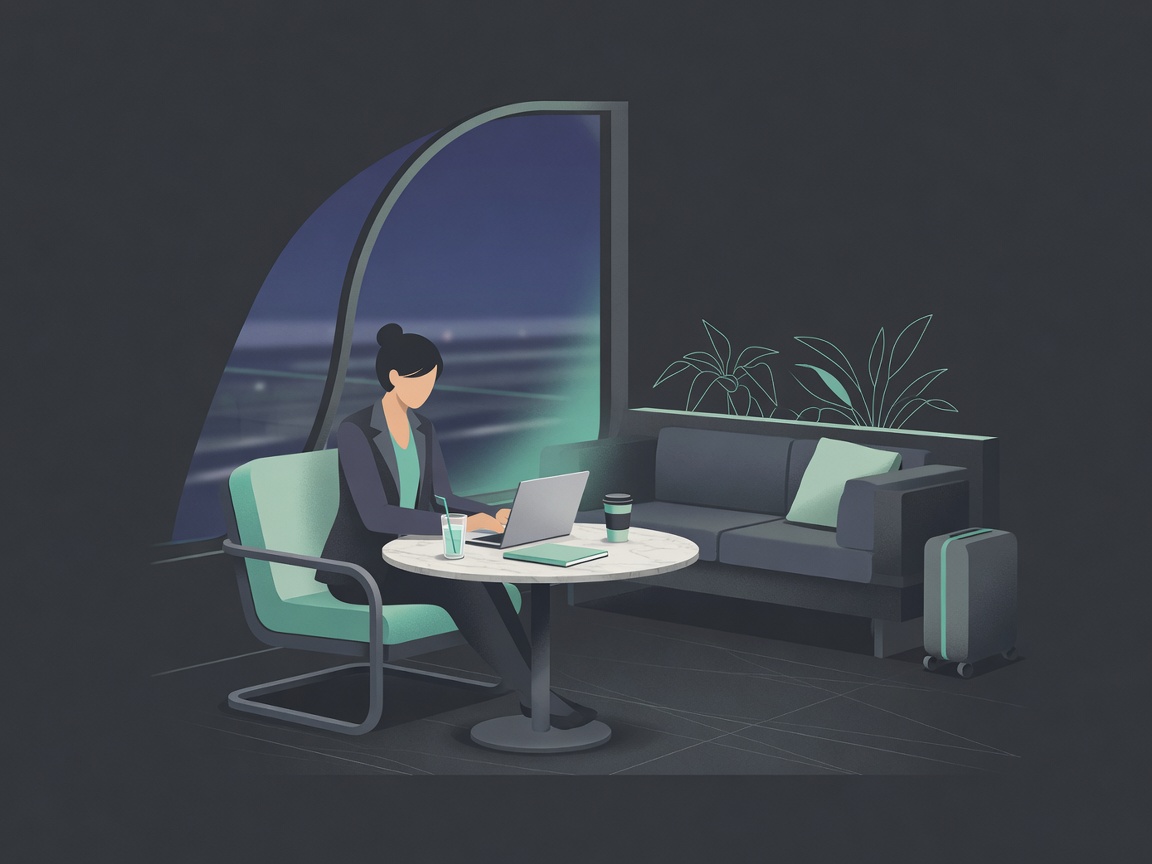 Consultant working on laptop while traveling