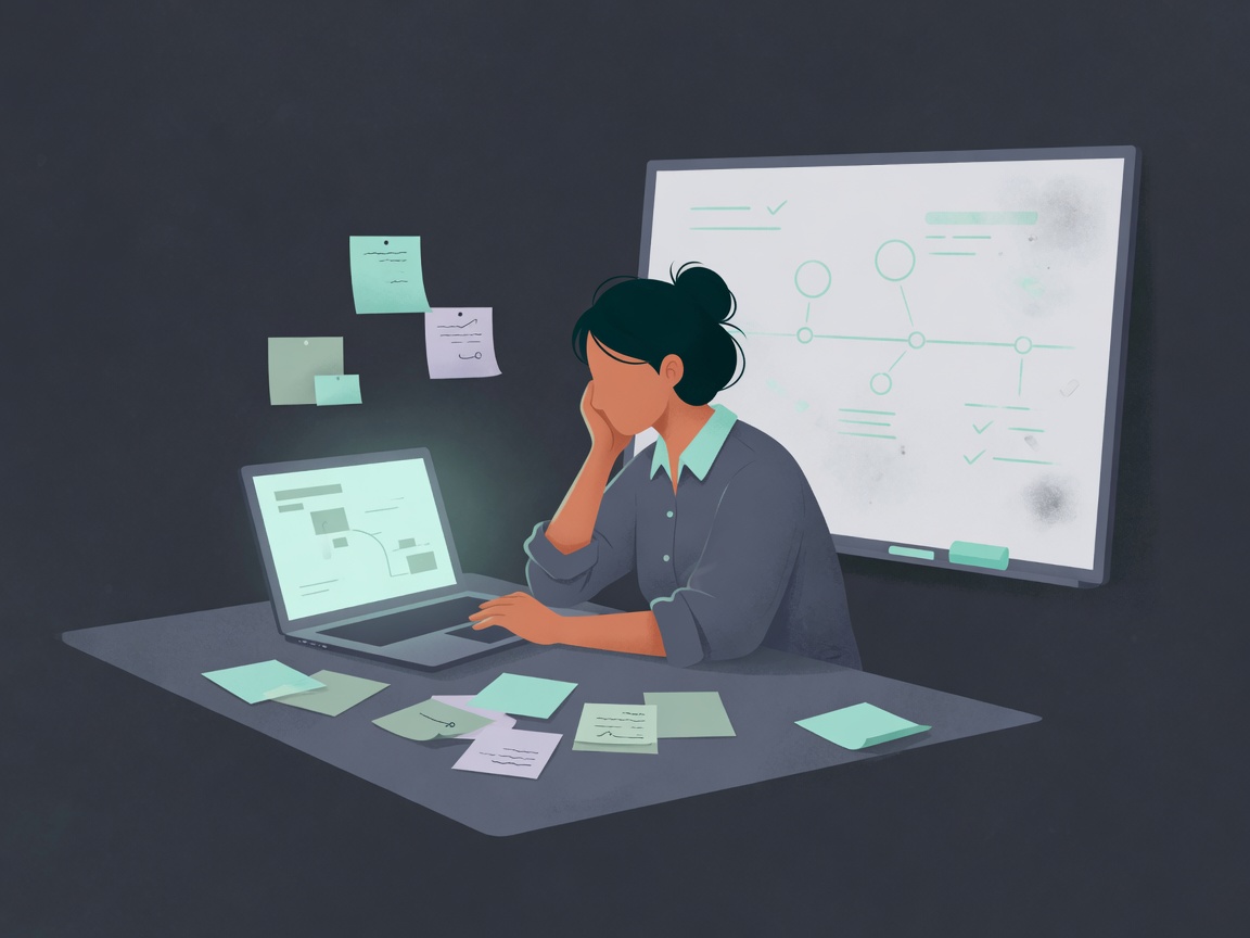 Product manager with laptop and sticky notes